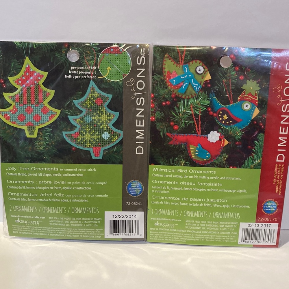 Christmas Tree & Birds Craft Kit DIY Ornaments Cross Stich + Felt Applique